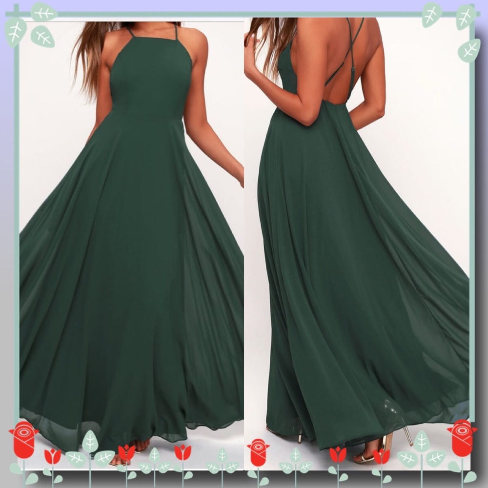 Lulu's Forest Green Strappy Halter Maxi Dress